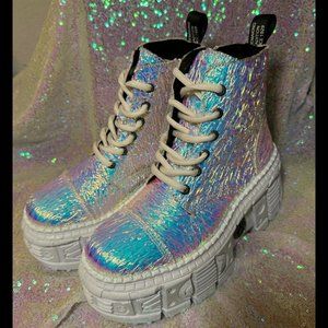 New Rock Dolls Kill Holographic M-WALL005-V44 Platform Boots Iridescent Festival
